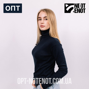 Женский Темно-синий гольф с горловиной со стойкой и отворотом базовый классический оптом